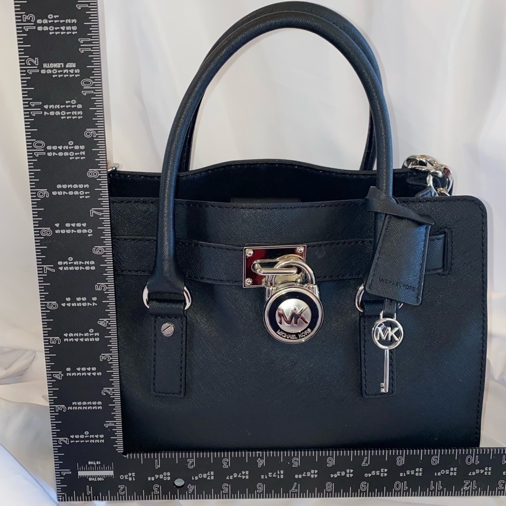 Michael Kors Hamilton Saffiano Black Leather Satchel w/Crossbody Shoulder Strap - Picture 9 of 16